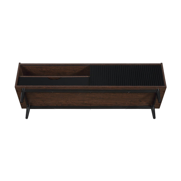 English Elm Duane Ribbed 59" Fluted TV Stand with Sliding Door, Full-Extension Drawer, Wire Management and Metal Feet Black B365P397918