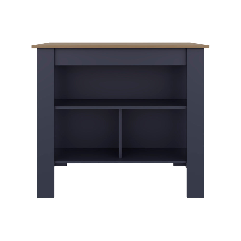 English Elm Cala Kitchen Island with Wide Prep Top, Three Open Shelves, Sturdy Legs, Natural Oak & Blue Finish B070P378354