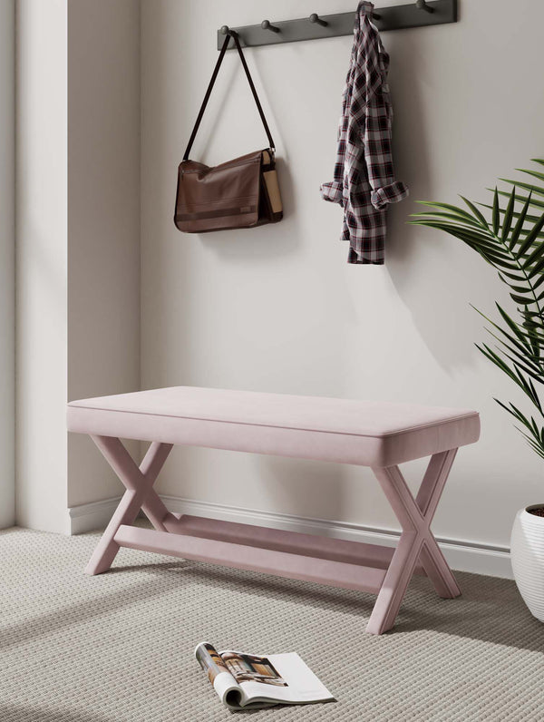 English Elm Abigail Mid-Century Modern Pink Velvet Upholstered Bench - Stylish Entryway & Bedroom Accent B365P398211