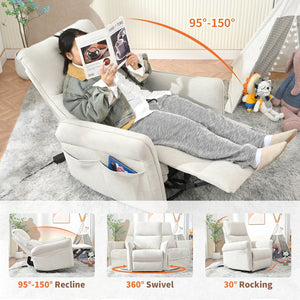 English Elm 360° Swivel Rocker Recliner Chair with Pull-Ring Recline, 360° Swivel, Rocking Comfort for Living Spaces Gray W1028S00049