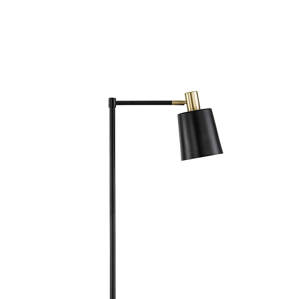 English Elm Crenshaw Mid-Century Black Metal Floor Lamp with Brass Accents, Adjustable Horn Shade for Reading Ambience B062P333401