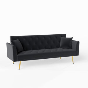 English Elm Modern Tufted Velvet Sleeper Sofa Retro Style Convertible Fold Flat for Compact Spaces Black W2353P399458