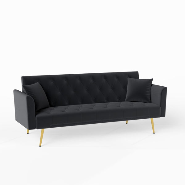 English Elm Modern Tufted Velvet Sleeper Sofa Retro Style Convertible Fold Flat for Compact Spaces Black W2353P399458