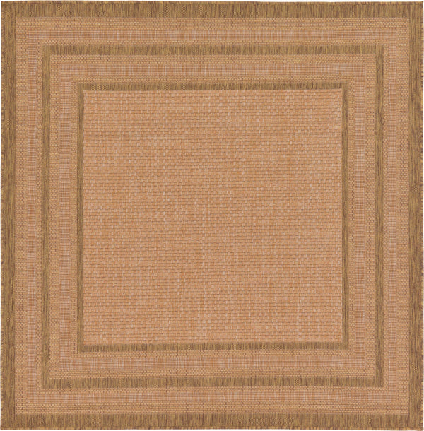 Unique Loom Outdoor Border Multi Border Machine Made Border Rug Tan, Light Brown 5' 4" x 6' 1"