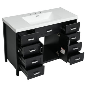 English Elm Christopher Knight Home® - 48" Bathroom Vanity with Sink Combo | 2 Doors 8 Soft-Close Drawers, Resin Top, Pine Legs Black N759S337621B