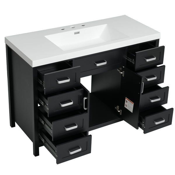English Elm Christopher Knight Home® - 48" Bathroom Vanity with Sink Combo | 2 Doors 8 Soft-Close Drawers, Resin Top, Pine Legs Black N759S337621B