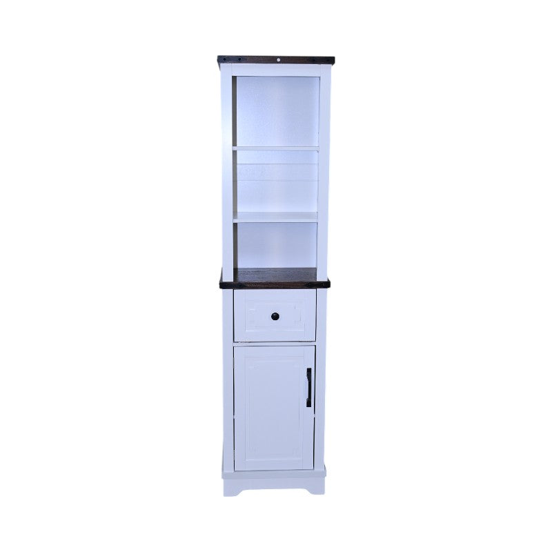 English Elm Narrow Farmhouse Bathroom Storage Cabinet with Adjustable Shelves, Drawer & Tall Linen Tower Design White+Walnut W1412P271793