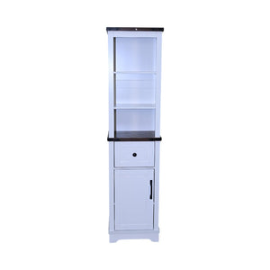 English Elm Narrow Farmhouse Bathroom Storage Cabinet with Adjustable Shelves, Drawer & Tall Linen Tower Design White+Walnut W1412P271793