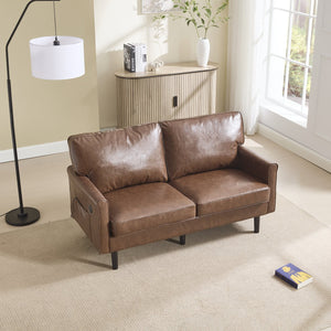 English Elm Loveseat Modern Mid-Century 2-Seater with USB Type-C Charging, Removable Zippered Covers, Sturdy Wood Legs Brown PU W395P238821