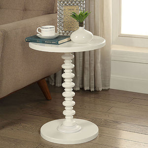 English Elm White Round Wooden Side Table with Turned Pedestal, Space-Saving 22.5" Height for Small Rooms B062P189131