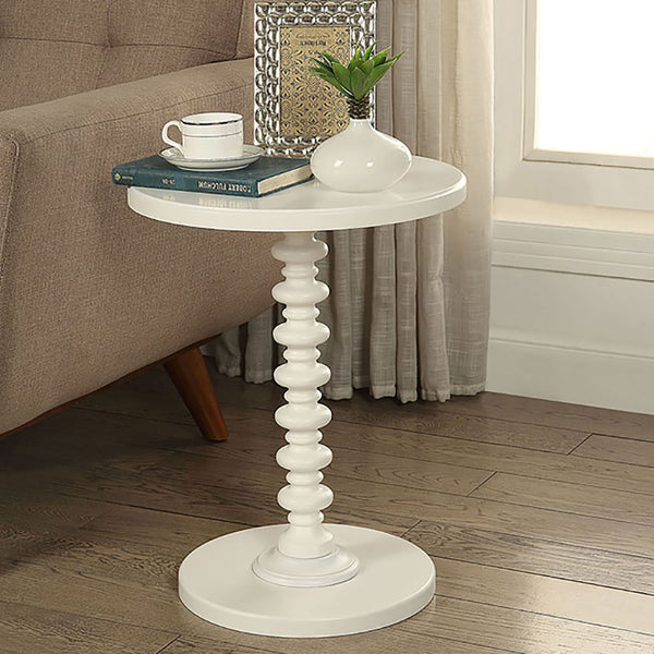 English Elm White Round Wooden Side Table with Turned Pedestal, Space-Saving 22.5" Height for Small Rooms B062P189131