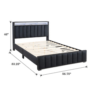 English Elm Contemporary Full Bedroom Set Channel Tufted Upholstered Bed with Led and Nightstands Black B2741S00774