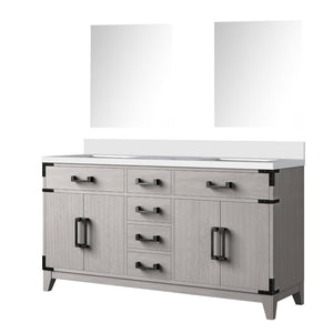 English Elm White Oak Double Bath Vanity With White Quartz Top And 28" Mirrors – Stylish Storage Solution! B2731S01599-GIGA