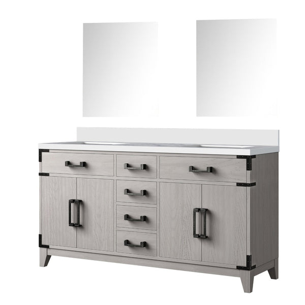 English Elm White Oak Double Bath Vanity With White Quartz Top And 28" Mirrors – Stylish Storage Solution! B2731S01599-GIGA