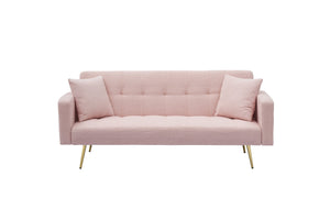 English Elm 71.7 Cozy Teddy Fleece Sofa Bed with 2 Plush Throw Pillows, 3-Seater Convertible Sleeper, 500lb Capacity Pink W3356P298512