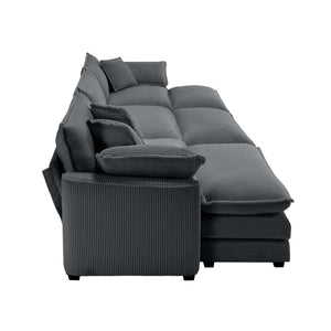 English Elm Oversized Modular Cushion Sofa With Portable Ottoman - Retro-Modern L-Shaped Deep Seating In Grey W714S00839-GIGA