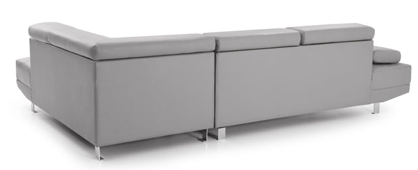 English Elm Riveredge Modern Right-Facing Chaise Sectional with Adjustable Arm & Headrest, Chrome Legs, PU Comfort Gray 21 L x 76 W x 34 H B078S00402