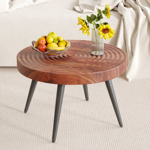 English Elm Modern Round Coffee Table with 23.6" Diameter, Thick MDF Top, Walnut Texture, Black Metal Legs, 350lb Capacity W2920P226079