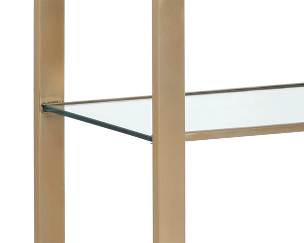 Sunpan Ambretta Bookcase: Elegant Modern Design with Glass Shelves and Mirrored Bottom for Stylish Storage Large - 34W x 15D x 72H