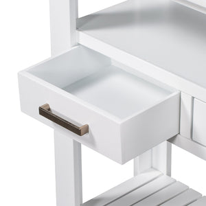 English Elm U_style Wide Painted Console Table Four Drawers Open Shelves Foyer Living Room White N711P410406K