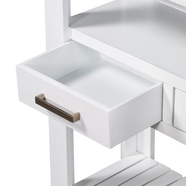 English Elm U_style Wide Painted Console Table Four Drawers Open Shelves Foyer Living Room White N711P410406K