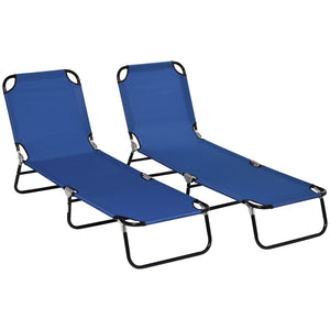 English Elm Outsunny 2 Piece Folding Chaise Lounge Chairs Set - 5-Level Recline, Durable Steel Frame, Blue Outdoor Comfort W2225P174381-GIGA
