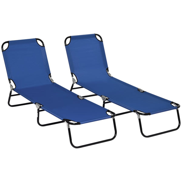 English Elm Outsunny 2 Piece Folding Chaise Lounge Chairs Set - 5-Level Recline, Durable Steel Frame, Blue Outdoor Comfort W2225P174381-GIGA