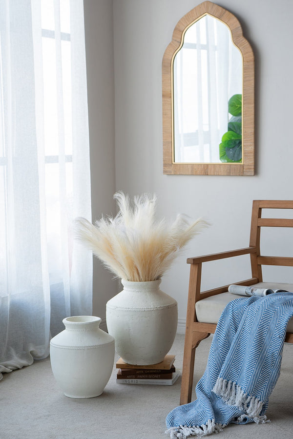 English Elm D12x14" Round Terracotta Vase in Natural White Finish — Coastal-Chic Decor, Short Neck, Rustic Elegance W2078P357143