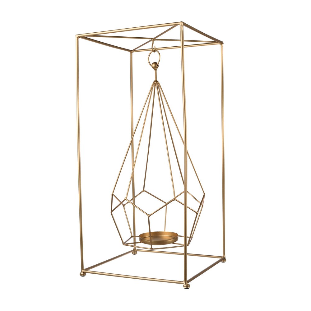 English Elm 10.2x10.2x21.5" Metal Candle Holder - Geometric Gold Iron Centerpiece for Mantel, Bedroom Glow, Luxe Décor (21.5") W2078P390750