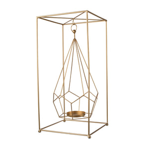 English Elm 10.2x10.2x21.5" Metal Candle Holder - Geometric Gold Iron Centerpiece for Mantel, Bedroom Glow, Luxe Décor (21.5") W2078P390750