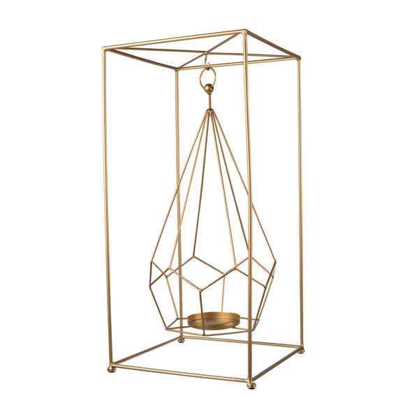 English Elm 10.2x10.2x21.5" Metal Candle Holder - Geometric Gold Iron Centerpiece for Mantel, Bedroom Glow, Luxe Décor (21.5") W2078P390750