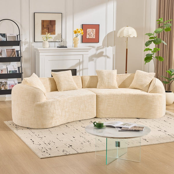 English Elm Beige Curved Compressed Sofa — Nordic Minimalist Foam & Spring Design, Soft Upholstery, Easy Setup W3612S00012