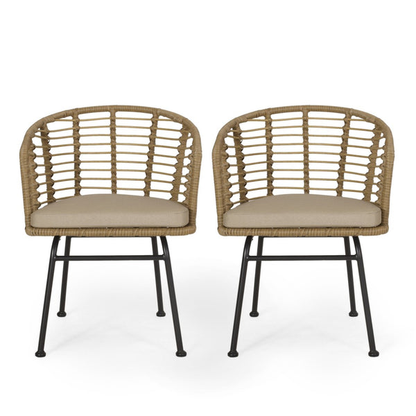 English Elm Randy Outdoor Woven Rattan Accent Chair Set of Two for Patio or Balcony Use N769P334784A