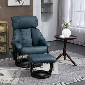 English Elm HOMCOM PU Leather Massage Recliner with Ottoman, 360° Swivel, Remote Control, Heat & Multi-Mode Comfort Blue W2225P173860