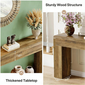 English Elm Coffee Console Table Industrial Metal Frame Vintage Wood Grain 2 Tier Entryway Sofa T3971P447325
