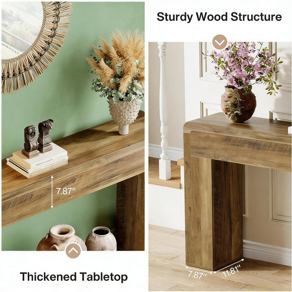 English Elm Coffee Console Table Industrial Metal Frame Vintage Wood Grain 2 Tier Entryway Sofa T3971P447325