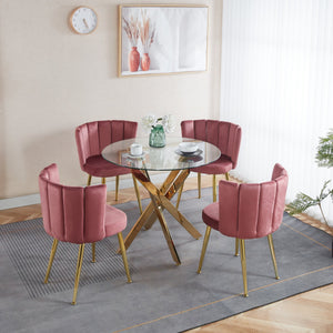English Elm 1+4,5Pieces Mid-Century Dining Set With Glass Table Top & Velvet Chairs For Stylish Gatherings W234S00094