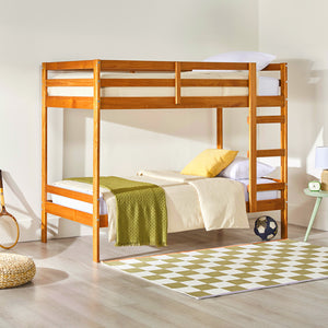 Simple Solid Wood Twin Over Twin Bunk Bed Caramel SOPB3HCAWS Walker Edison