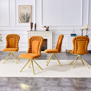 English Elm Set of 2 Sculptural Bubble Back Velvet Dining Chairs with Electroplated Metal Legs Gold,Orange W1512P491583