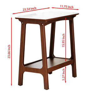 English Elm Retro Reddish Brown Narrow Slate Side Table with Shelf, Slim Walnut Nightstand for Small Spaces W1801P172848
