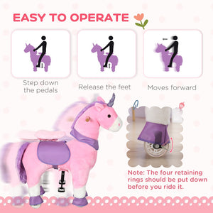English Elm Qaba Plush Unicorn Ride on Toy with Pedal Wheels Steel Frame for Kids Ages 3 to 6 W2225P229645