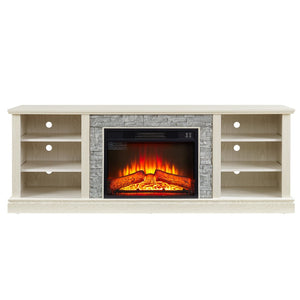 English Elm Large White Fireplace Tv Stand with Faux Stone Surround and Adjustable Media Storage W2275S00035
