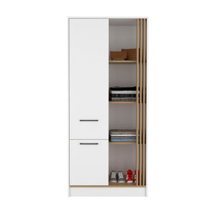 English Elm Armoire with Built-In Mirror and Ample Storage — 4 Doors, 2 Drawers, 4 Shelves, Eco-Friendly Finish White 75.59 L x 25.59 W x 3.94 H B097S00208