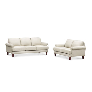 English Elm Dawn Leather Loveseat with Top-Grain Seating, Pocket Coil Cushions, Feather-Memory Foam Comfort Off White B2705P338100