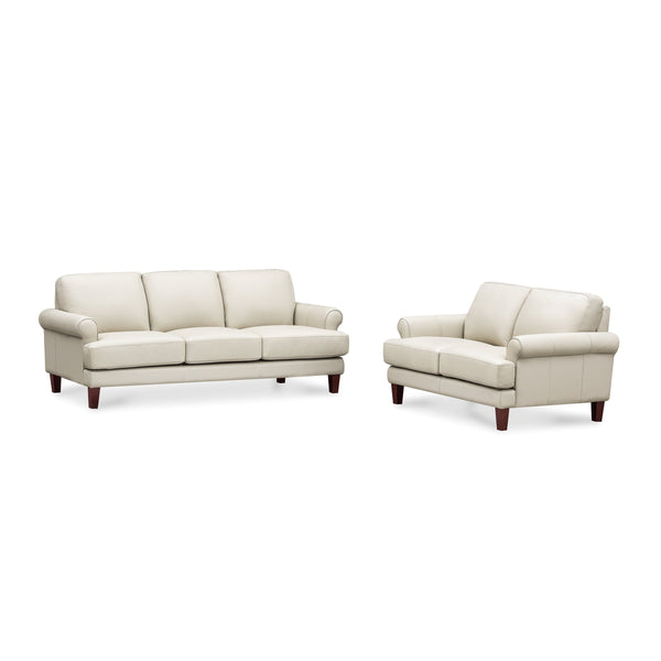 English Elm Dawn Leather Loveseat with Top-Grain Seating, Pocket Coil Cushions, Feather-Memory Foam Comfort Off White B2705P338100