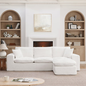 English Elm 107'' Boucle L-shaped Sectional with Reversible Chaise Deep Foam Seat Living Room Beige W1413S00162