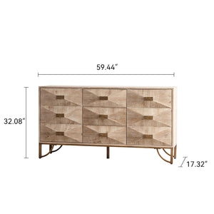 English Elm 3 Drawers Dresser Solid Wood 3-Drawer & 2-Door Storage Cabinet TV Stand Natural Wood Finish, Modern Elegance and Durable Design W3158P307446