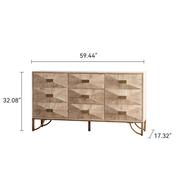 English Elm 3 Drawers Dresser Solid Wood 3-Drawer & 2-Door Storage Cabinet TV Stand Natural Wood Finish, Modern Elegance and Durable Design W3158P307446