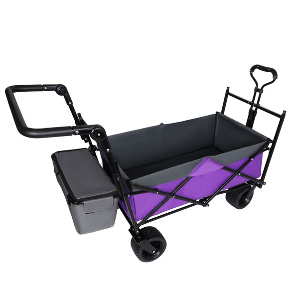 English Elm With Canopy and Steel Frame Collapsible Wagon All-terrain Heavy Duty Outdoor Cart Purple W2932P326775