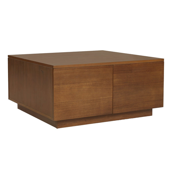 English Elm 33.25" Square Coffee Table with 4 Drawers — Minimalist Modern MDF Design, Space-Saving Durable Centerpiece Walnut N735P277298D
